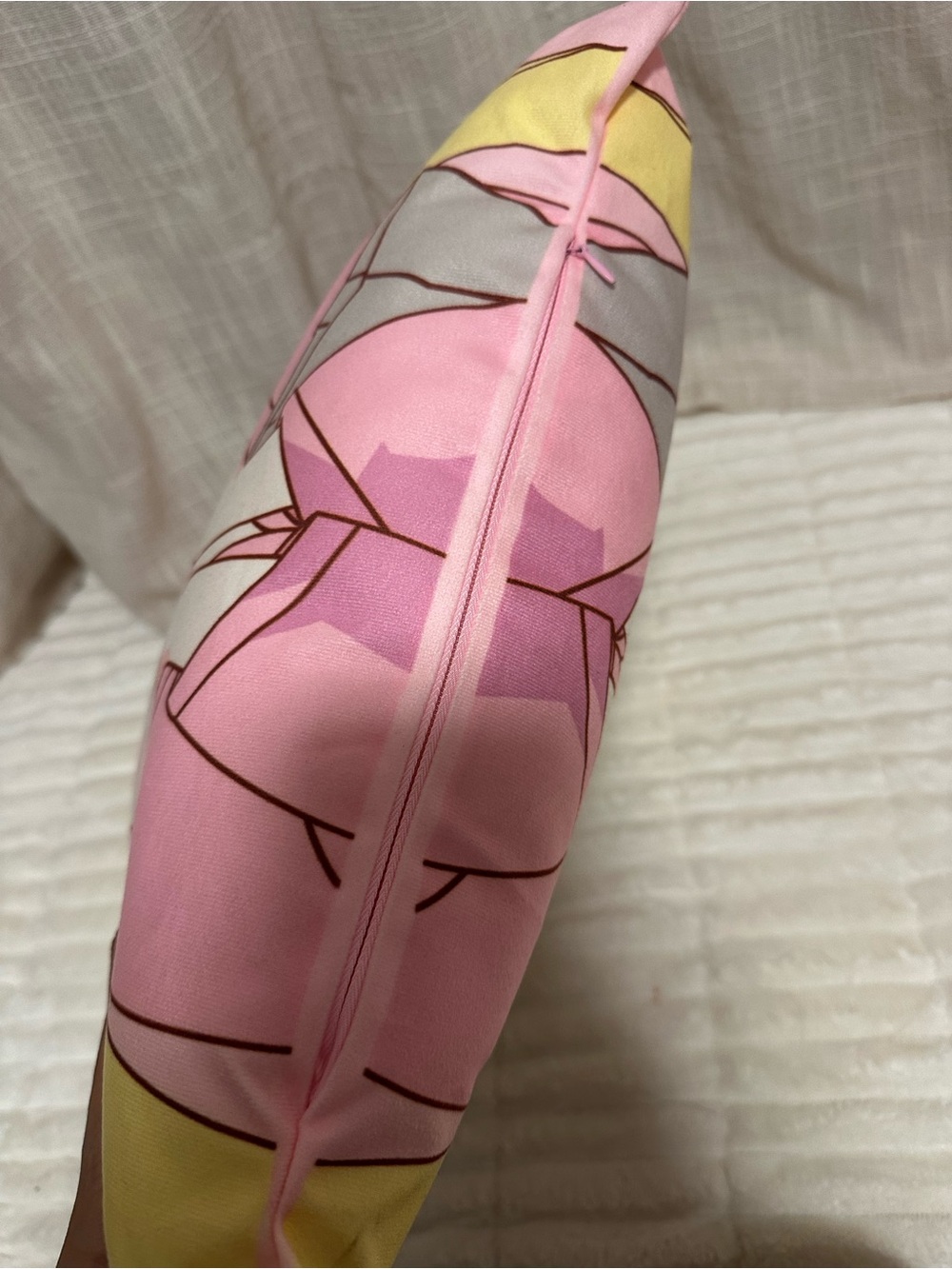 Pink & Yellow Anime Character Plush Throw Pillow - Cute Face Accent Pillow - Picture 2 of 4